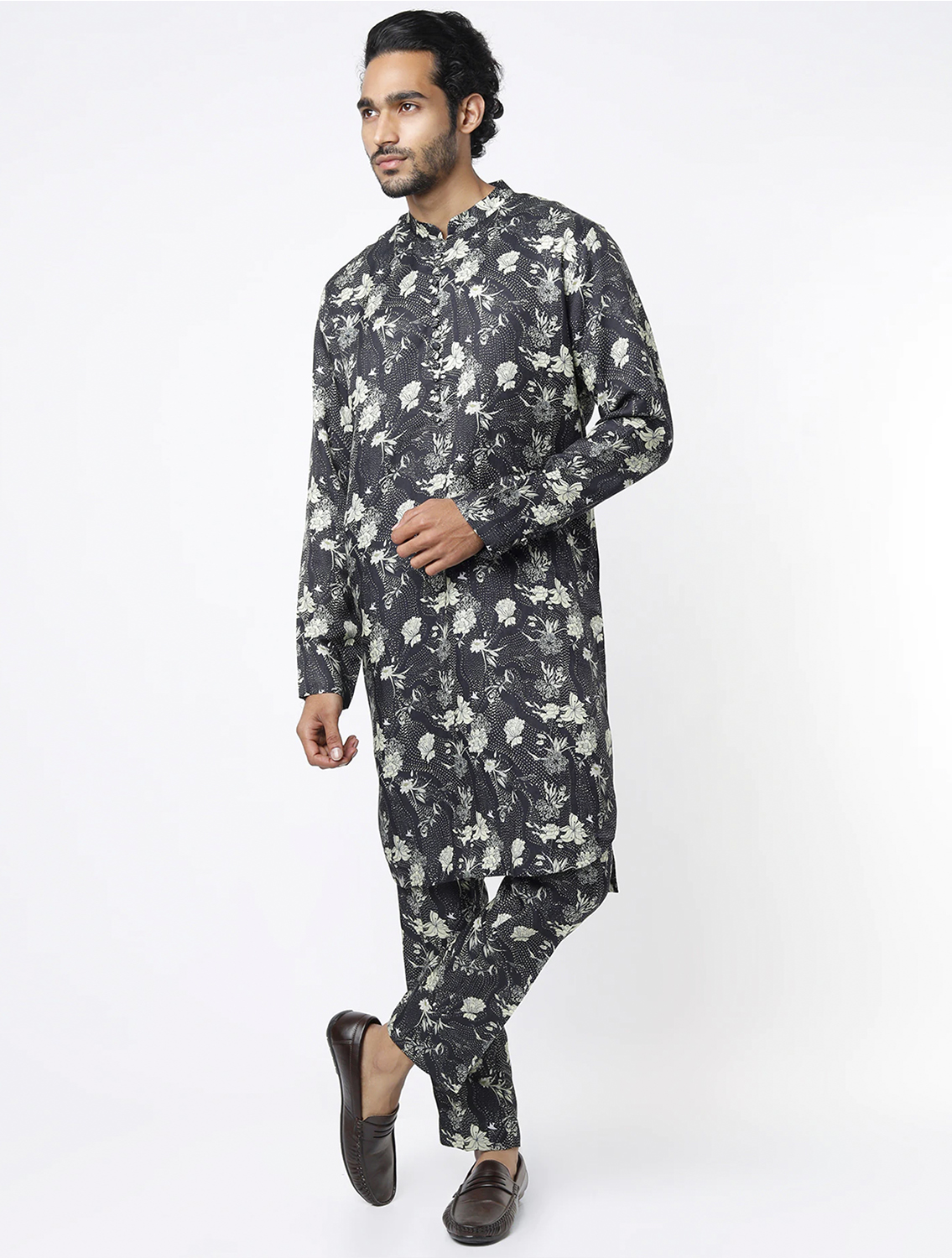 Sarvin Black Printed Silk Coord Set