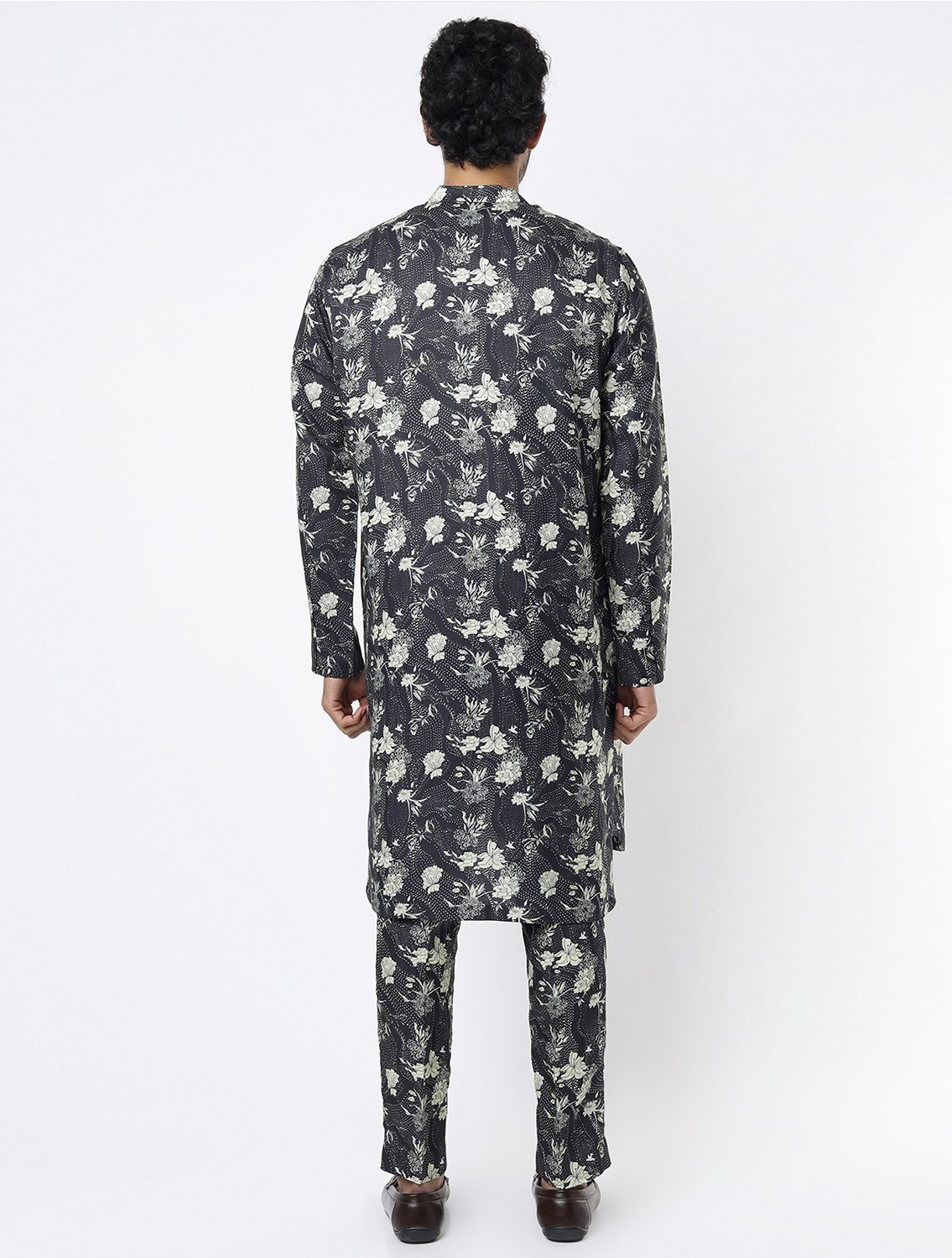 Sarvin Black Printed Silk Kurta Pant Set