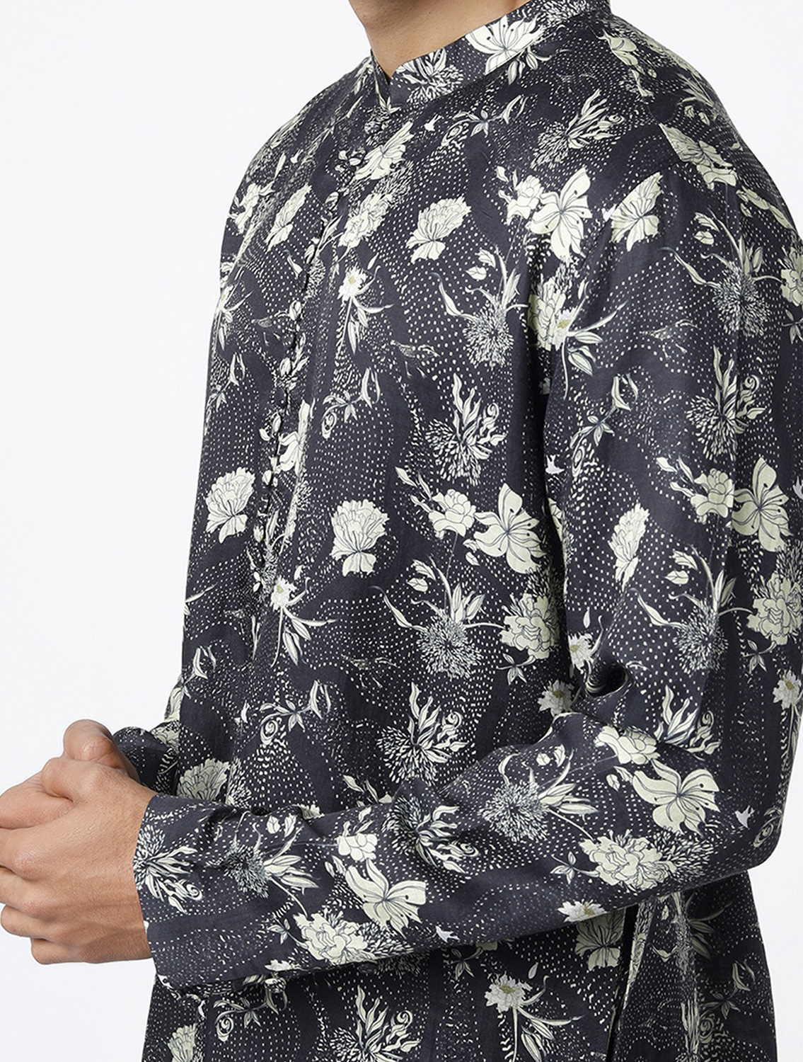 Sarvin Black Printed Silk Kurta Pant Set