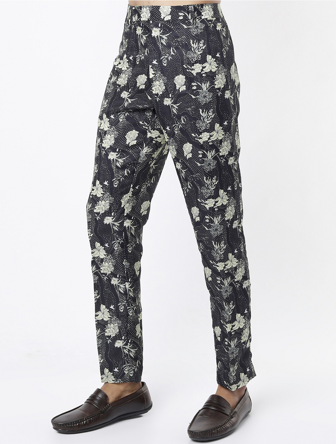 Sarvin Black Printed Silk Kurta Pant Set