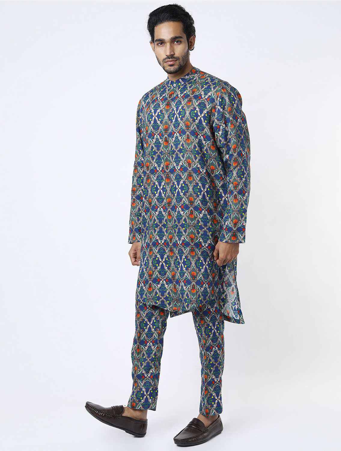 Blue RudraJali Printed Linen Coord Set