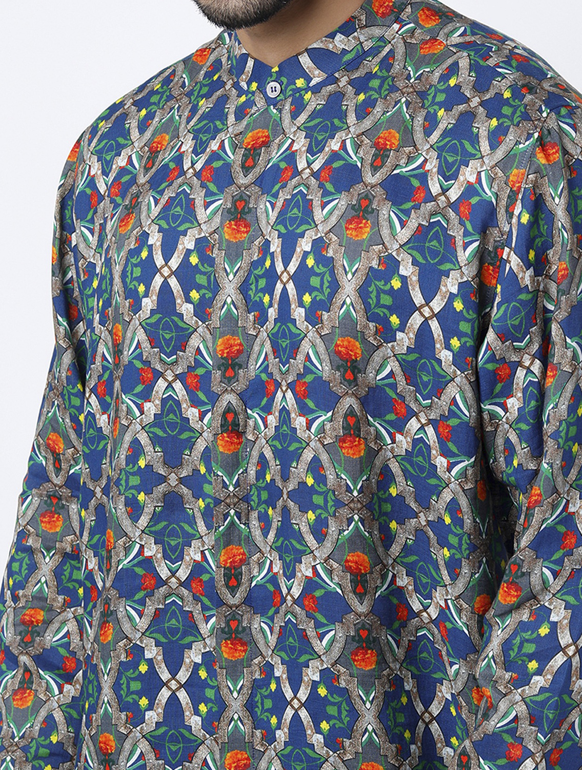 Blue RudraJali Linen Kurta Pant Set