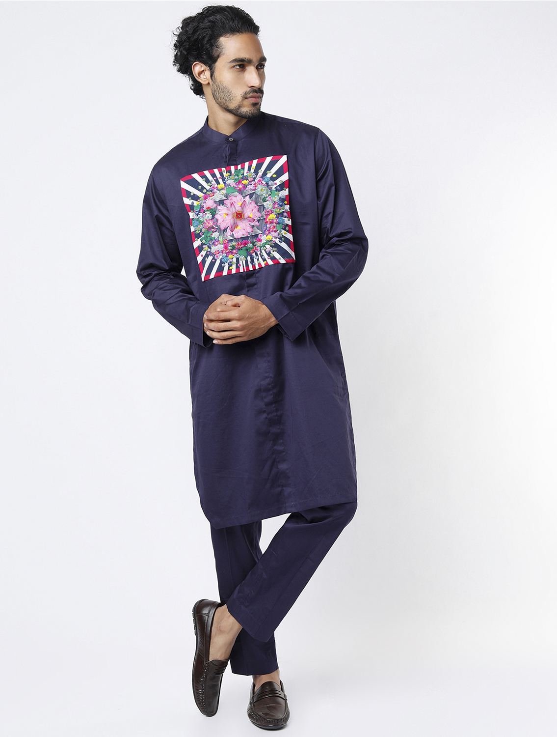 Akash Navy Long Kurta Pant Set