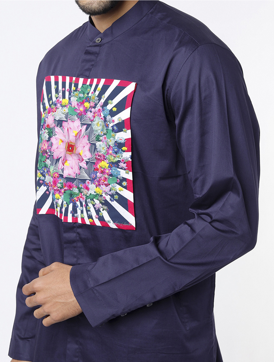 Akash Navy Long Kurta Pant Set