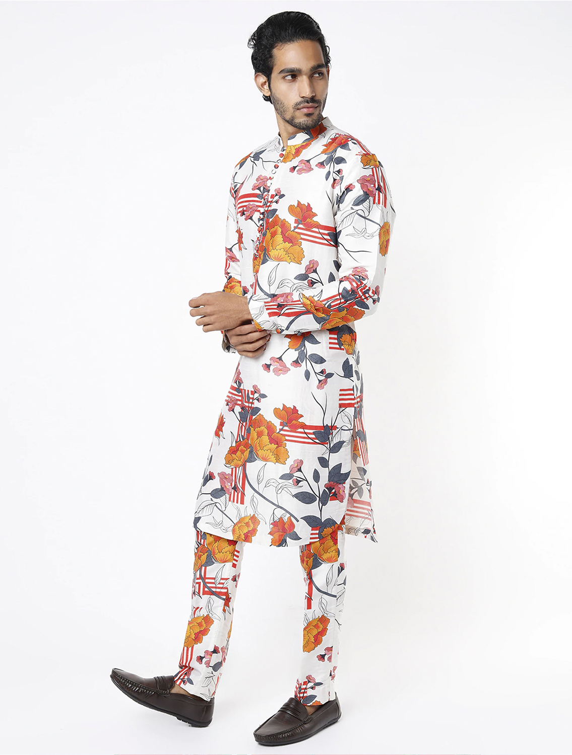 Darsh Beige Printed Silk Coord Set