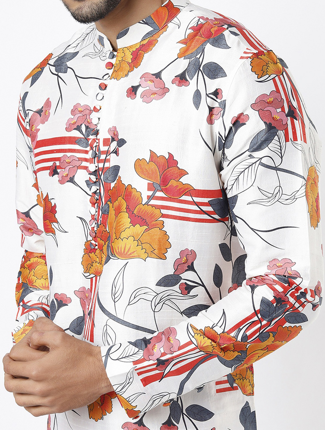 Darsh Beige Printed Silk Kurta Set