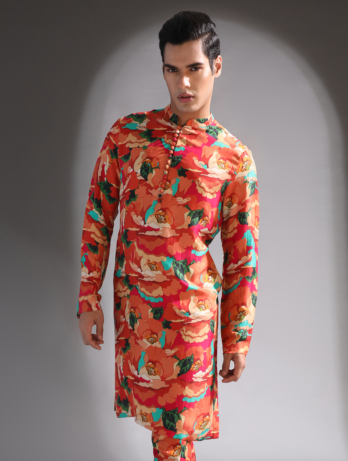 Agaman Printed Silk Kurta Pant Set