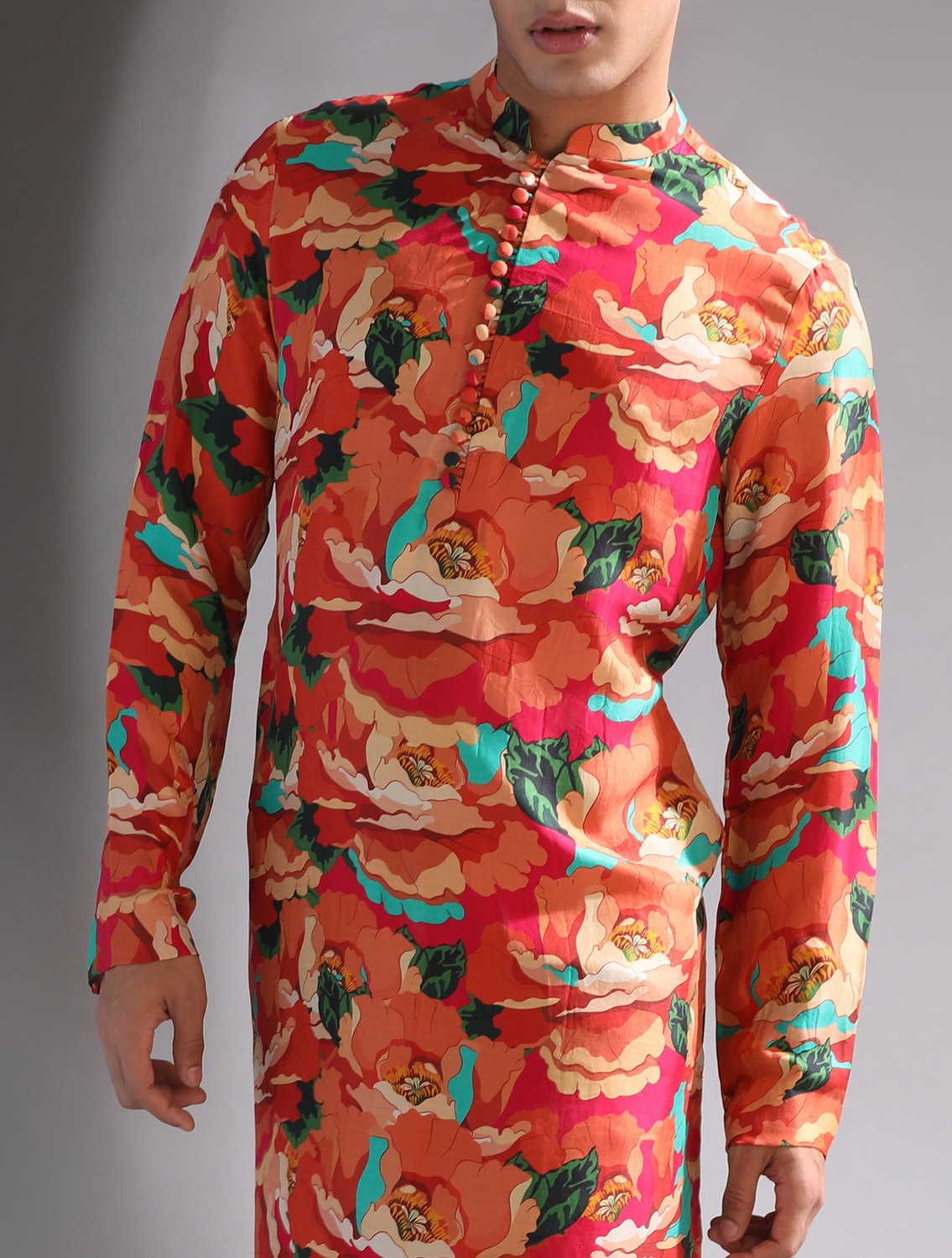 Agaman Printed Silk Kurta Pant Set