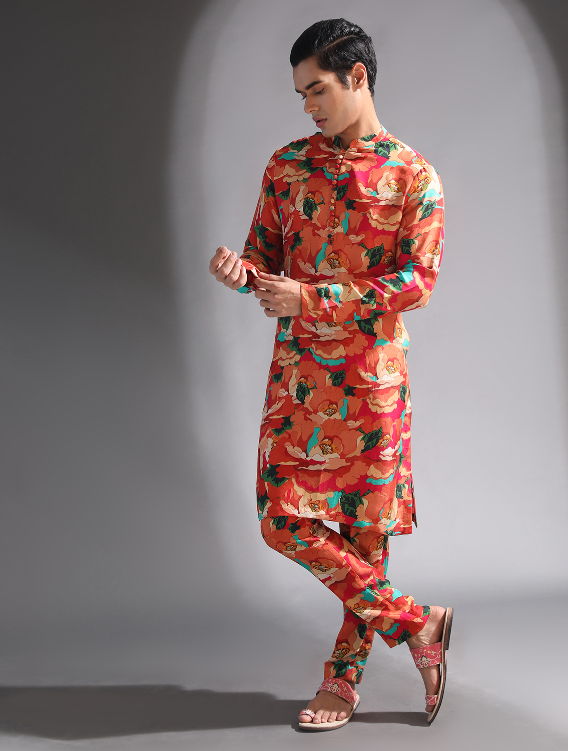 Agaman Printed Silk Kurta Pant Set