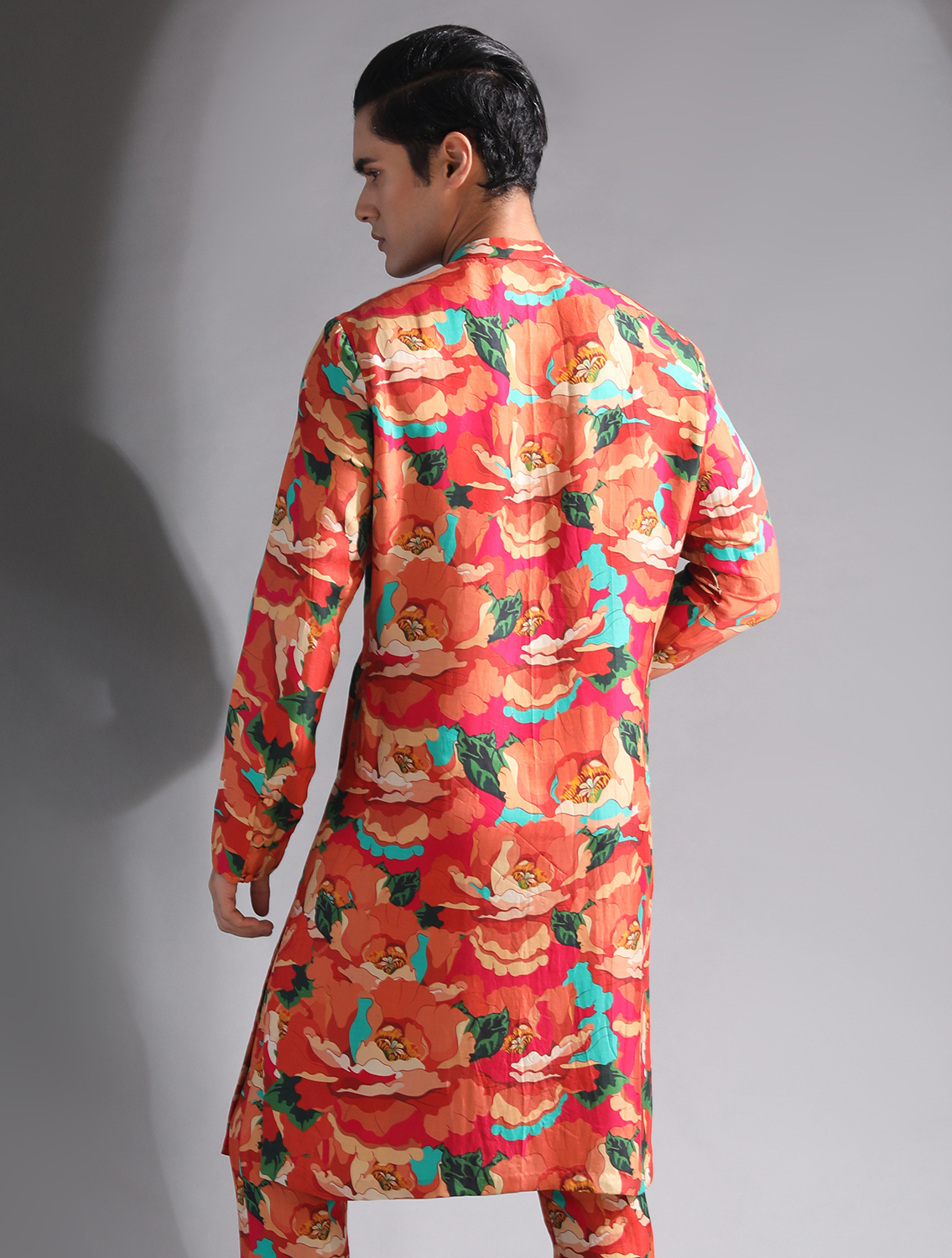 Agaman Printed Silk Kurta Pant Set