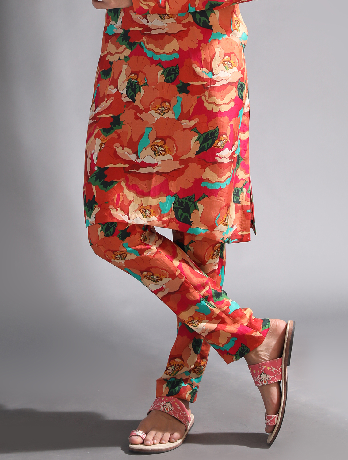 Agaman Printed Silk Kurta Pant Set