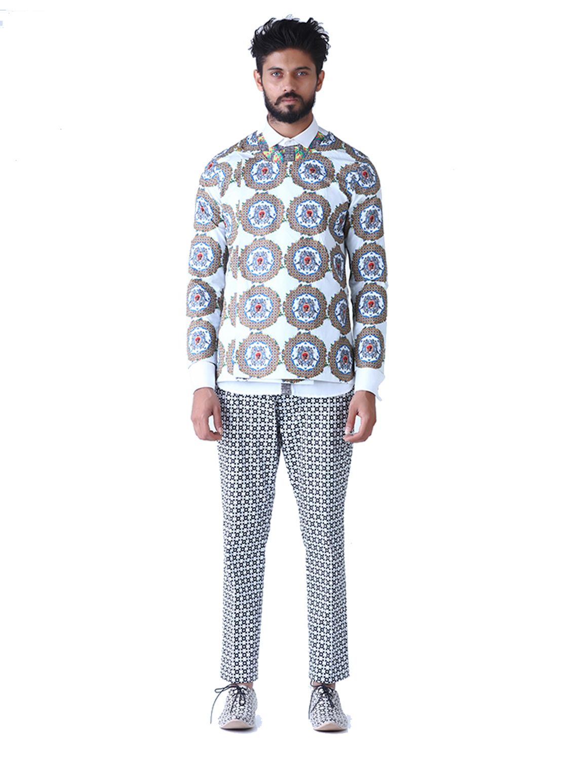 Overlap Angarkha Style Jacket with Pattern of Life geometric print