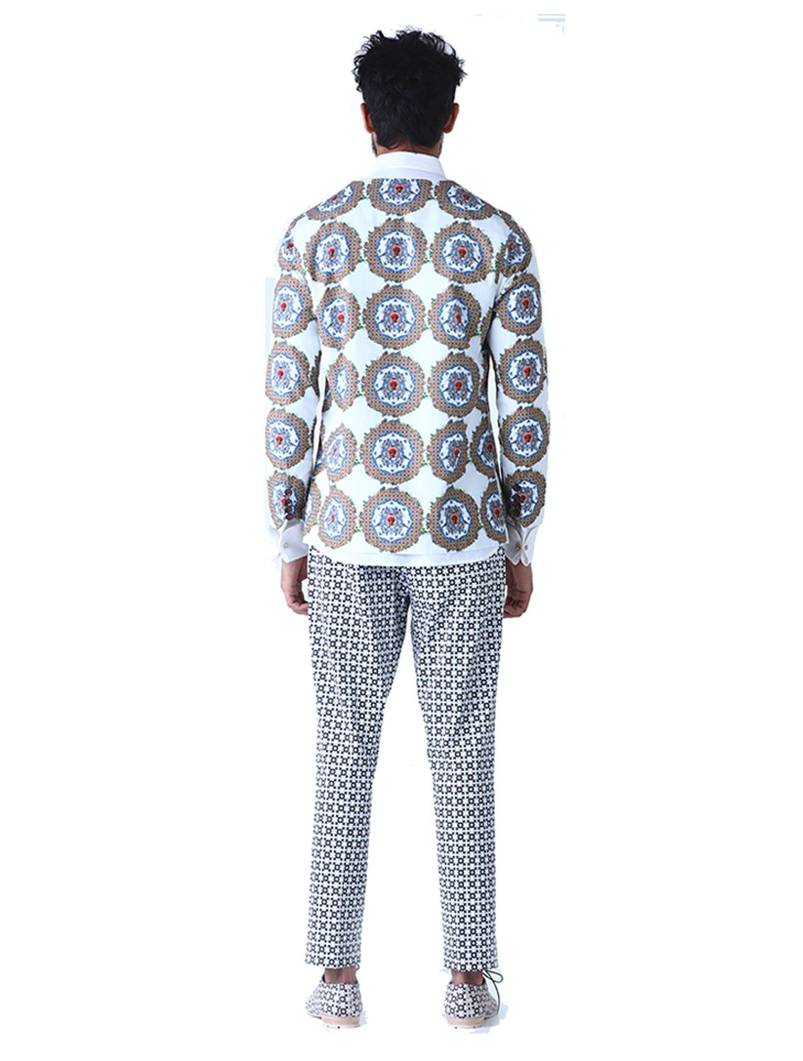 Overlap Angarkha Style Jacket with Pattern of Life geometric print