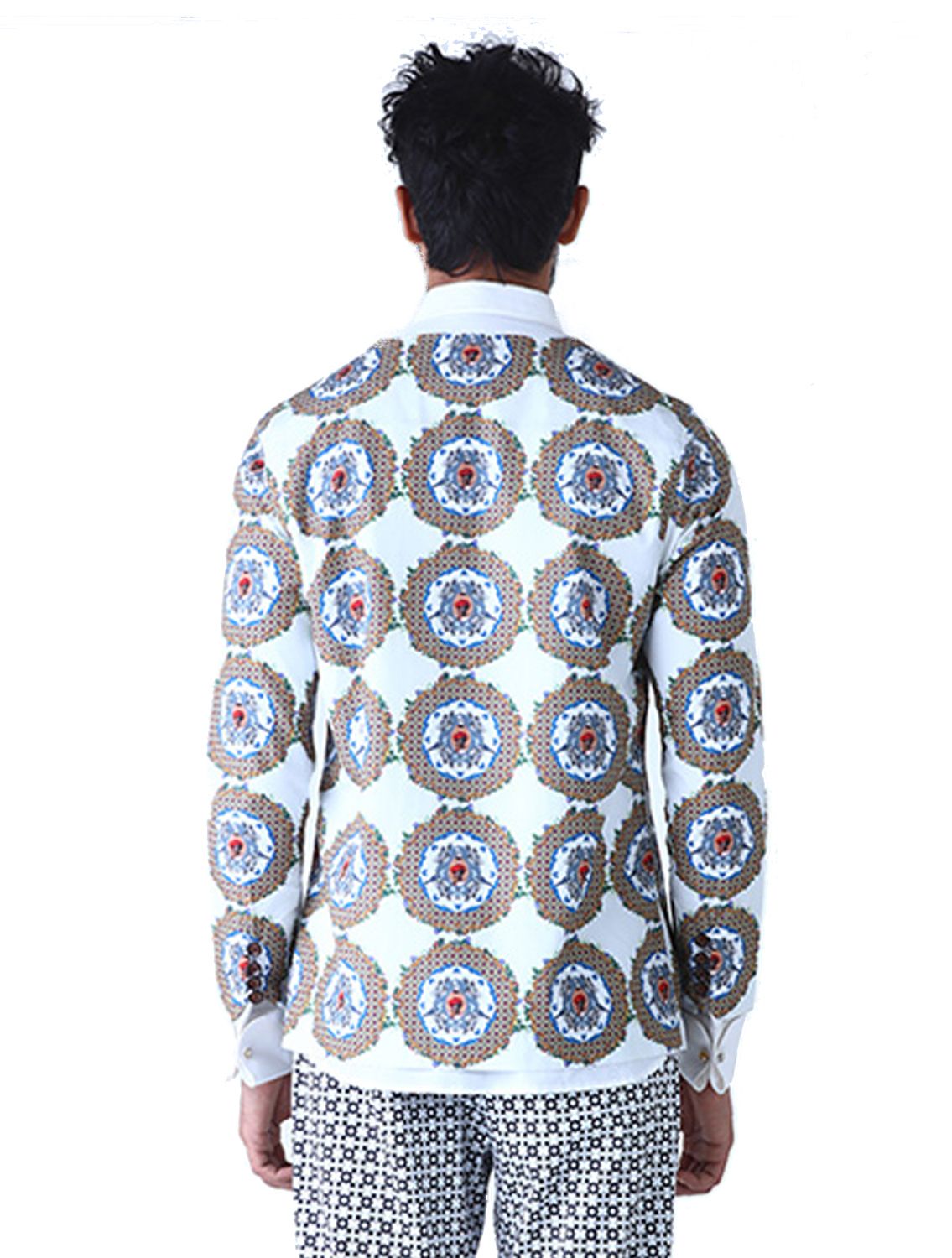 Overlap Angarkha Style Jacket with Pattern of Life geometric print