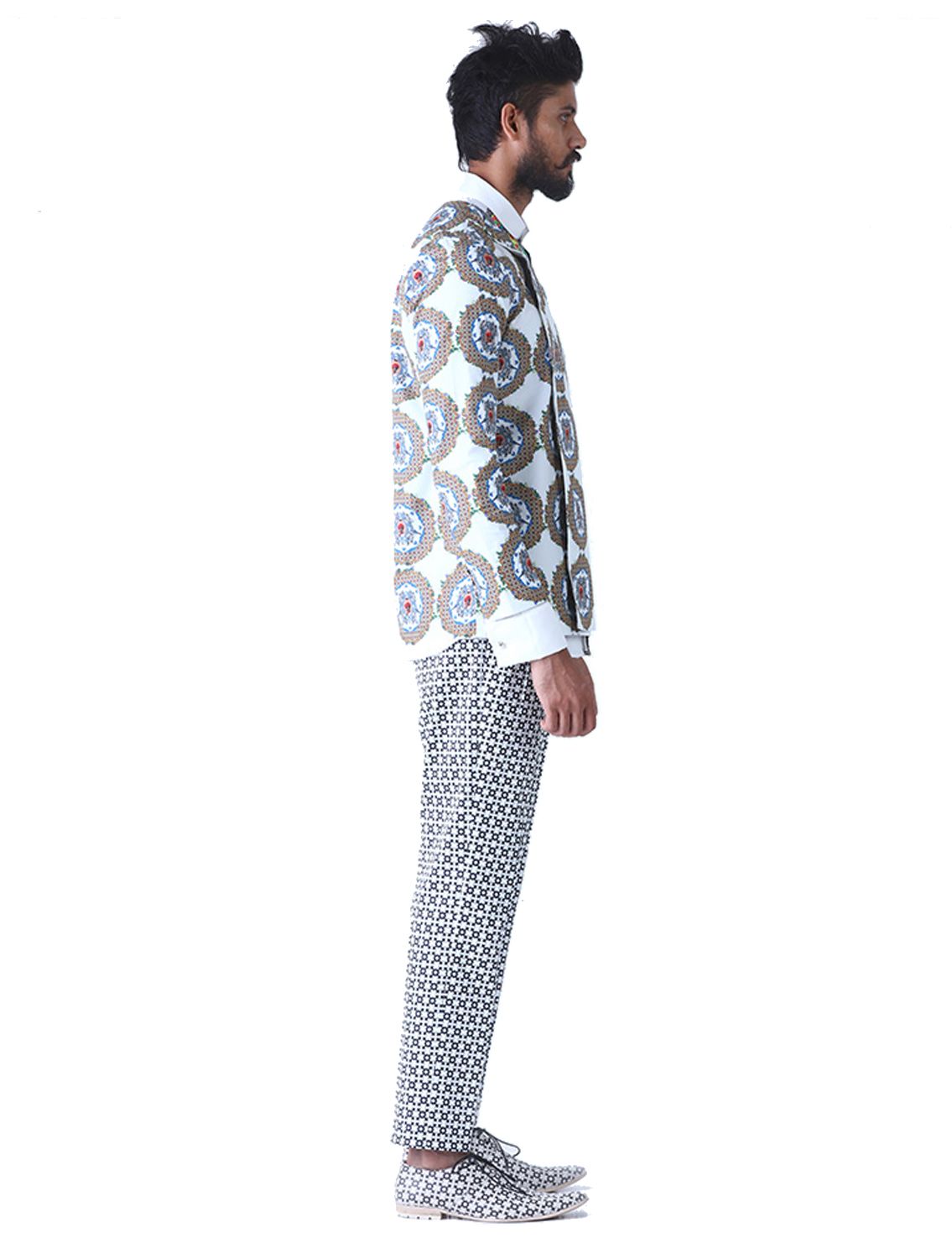 Overlap Angarkha Style Jacket with Pattern of Life geometric print