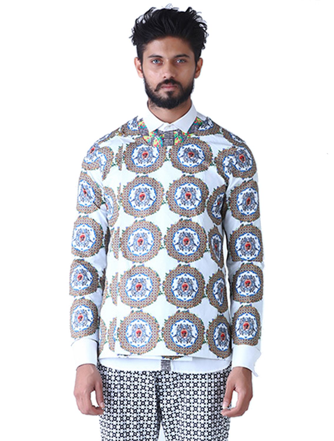 Overlap Angarkha Style Jacket with Pattern of Life geometric print
