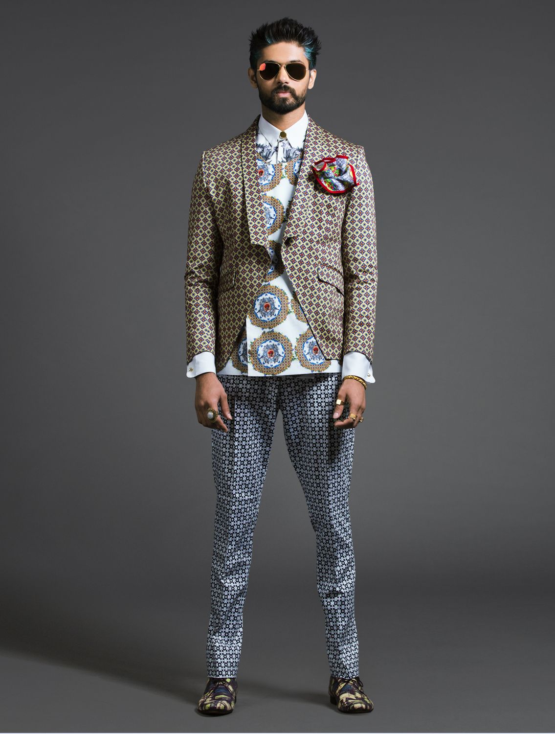 Overlap Angarkha Style Jacket with Pattern of Life geometric print