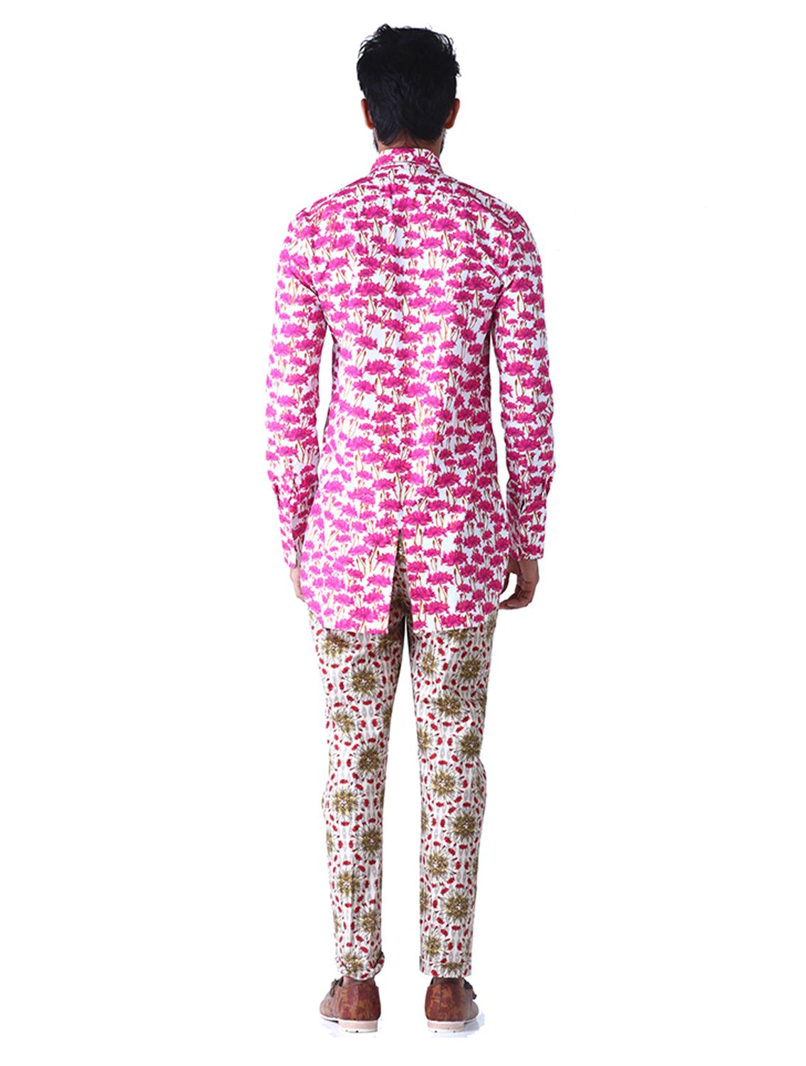 Illustrated Lotus Printed Long Kurta with Back Vent