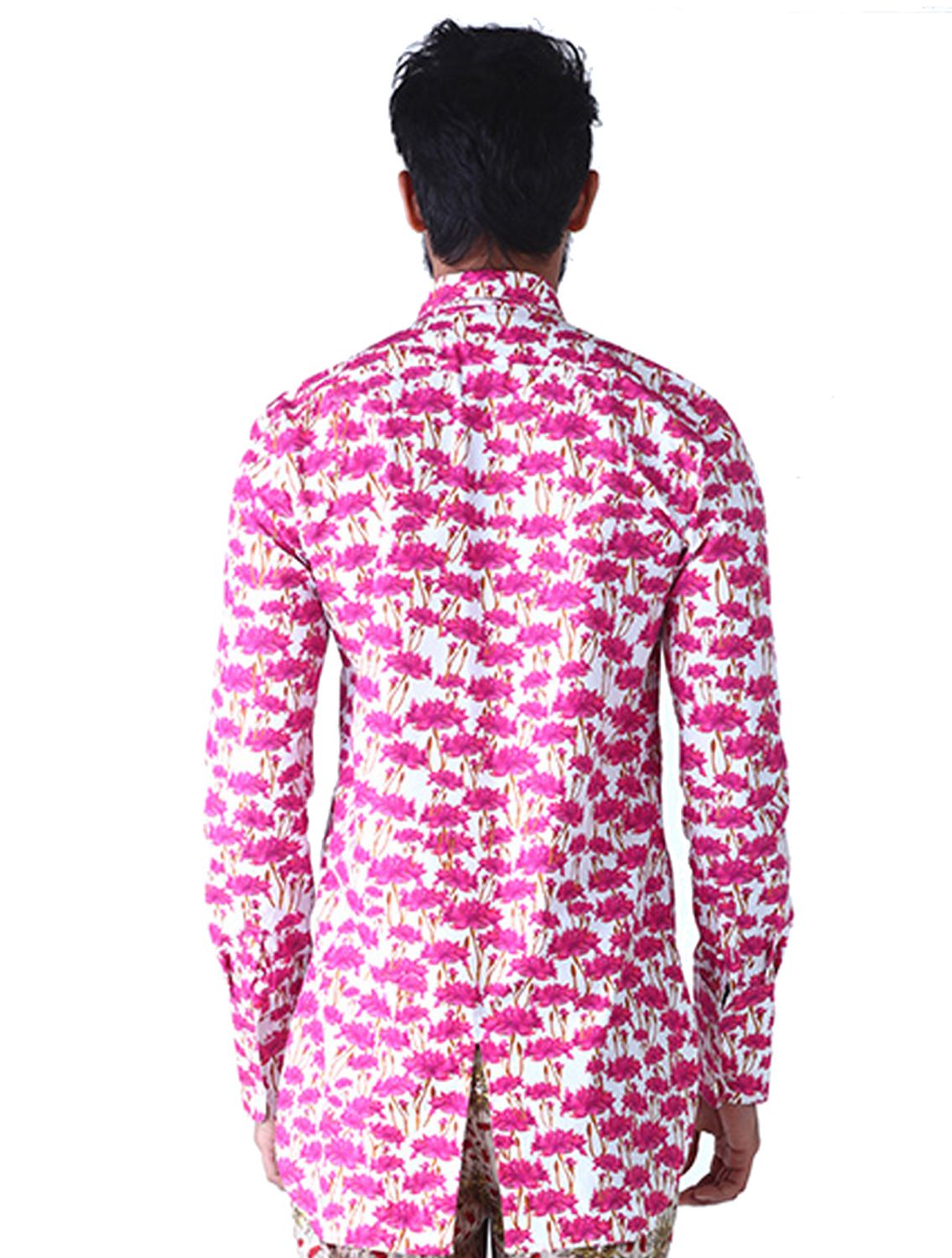 Illustrated Lotus Printed Long Kurta with Back Vent