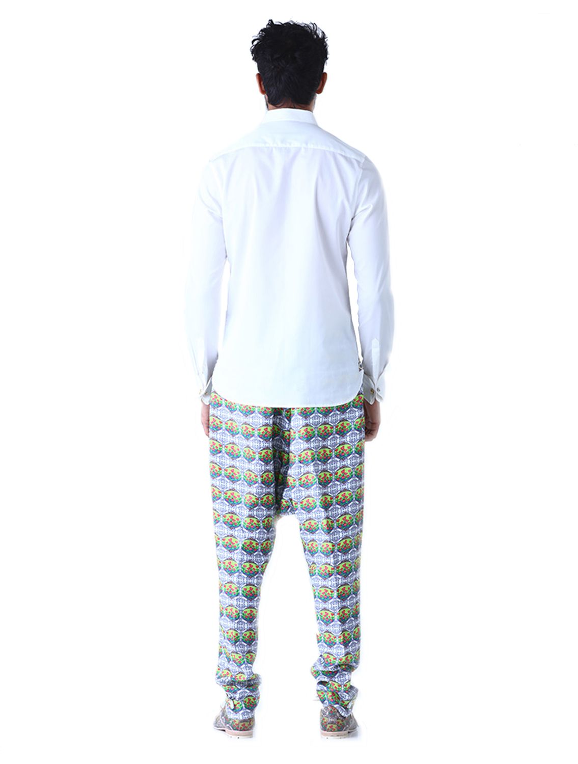 White Lunar Shirt with Kaleido Lotus Printed Bib