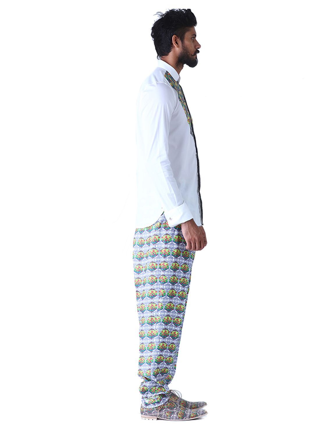 White Lunar Shirt with Kaleido Lotus Printed Bib