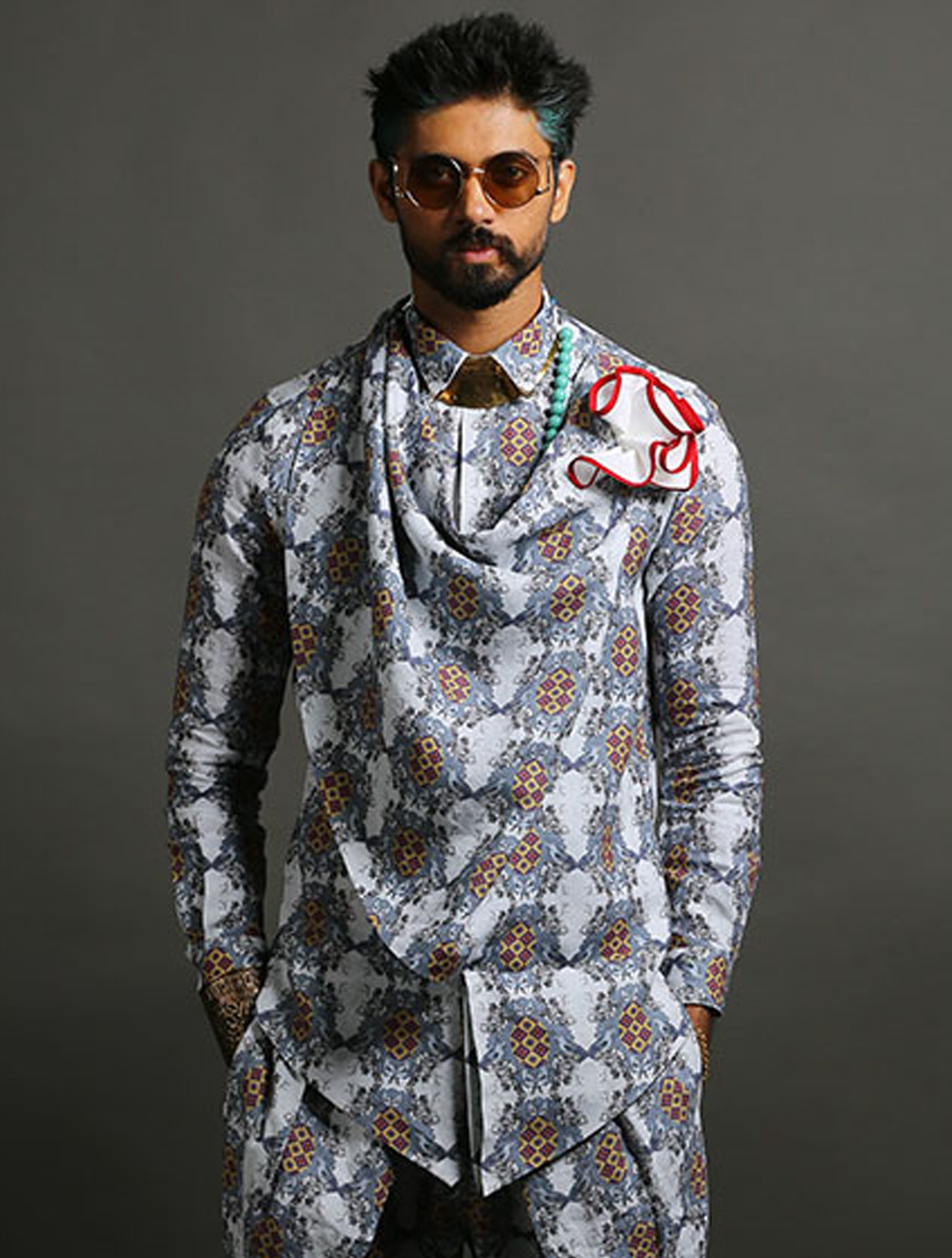 Kaleido Lotus Linen Cowl Shirt