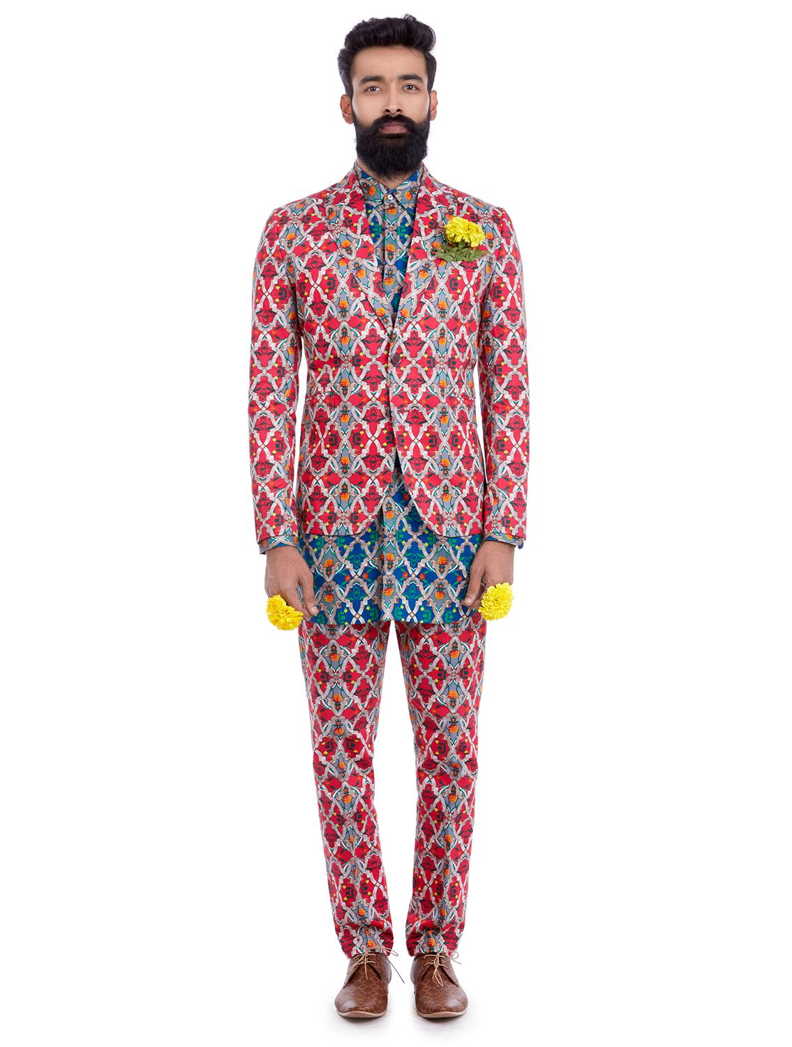 Red Kumbh Blazer in Rudra Jali Print