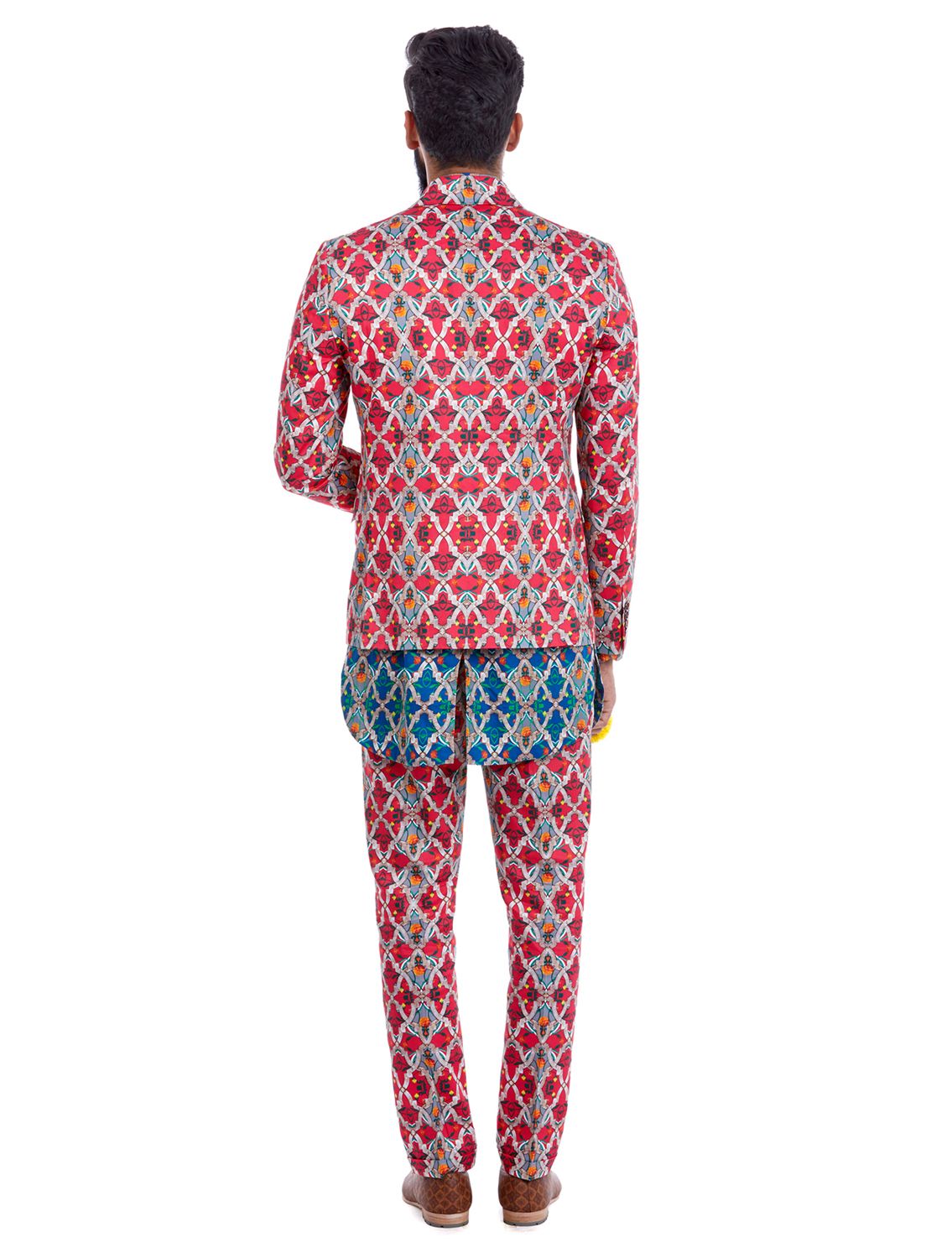 Red Kumbh Blazer in Rudra Jali Print