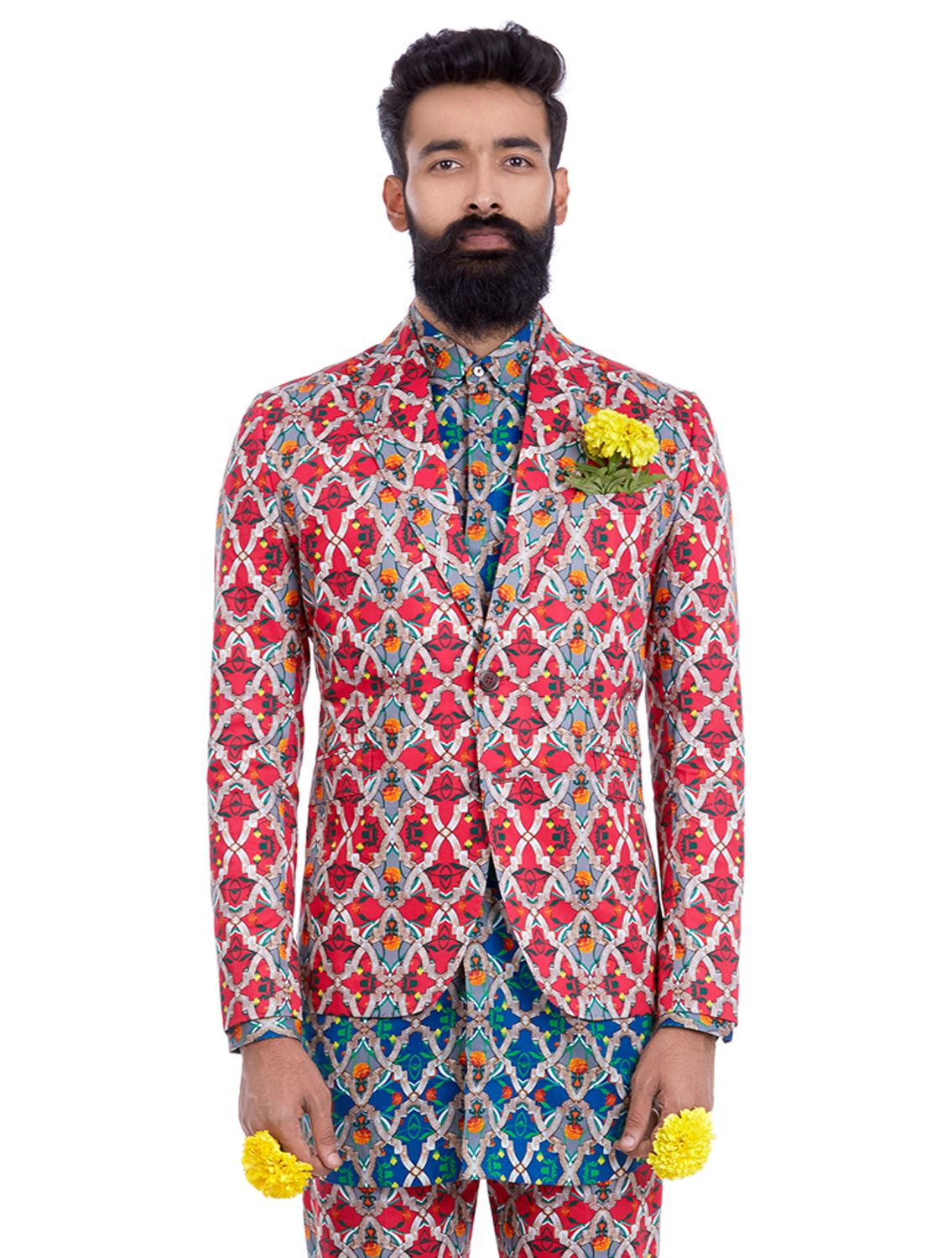 Red Kumbh Blazer in Rudra Jali Print