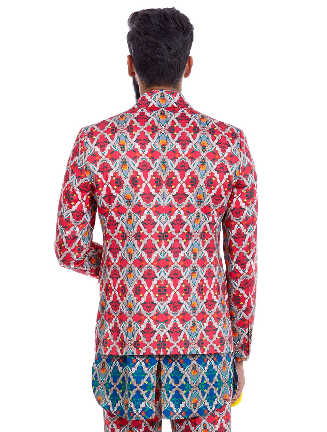 Red Kumbh Blazer in Rudra Jali Print