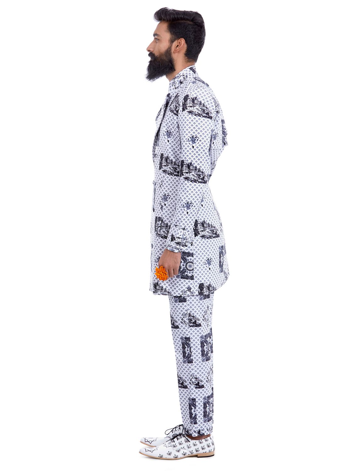 Shiv Monochrome Trench Coat in Sanyasi Print