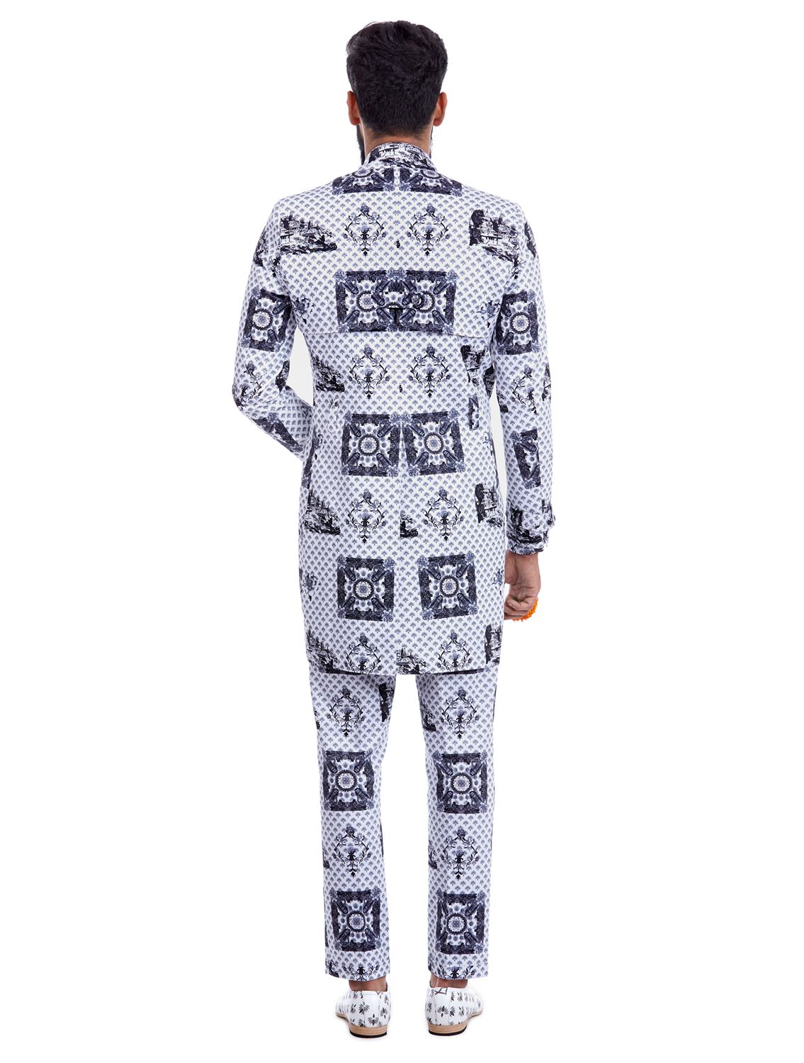 Shiv Monochrome Trench Coat in Sanyasi Print