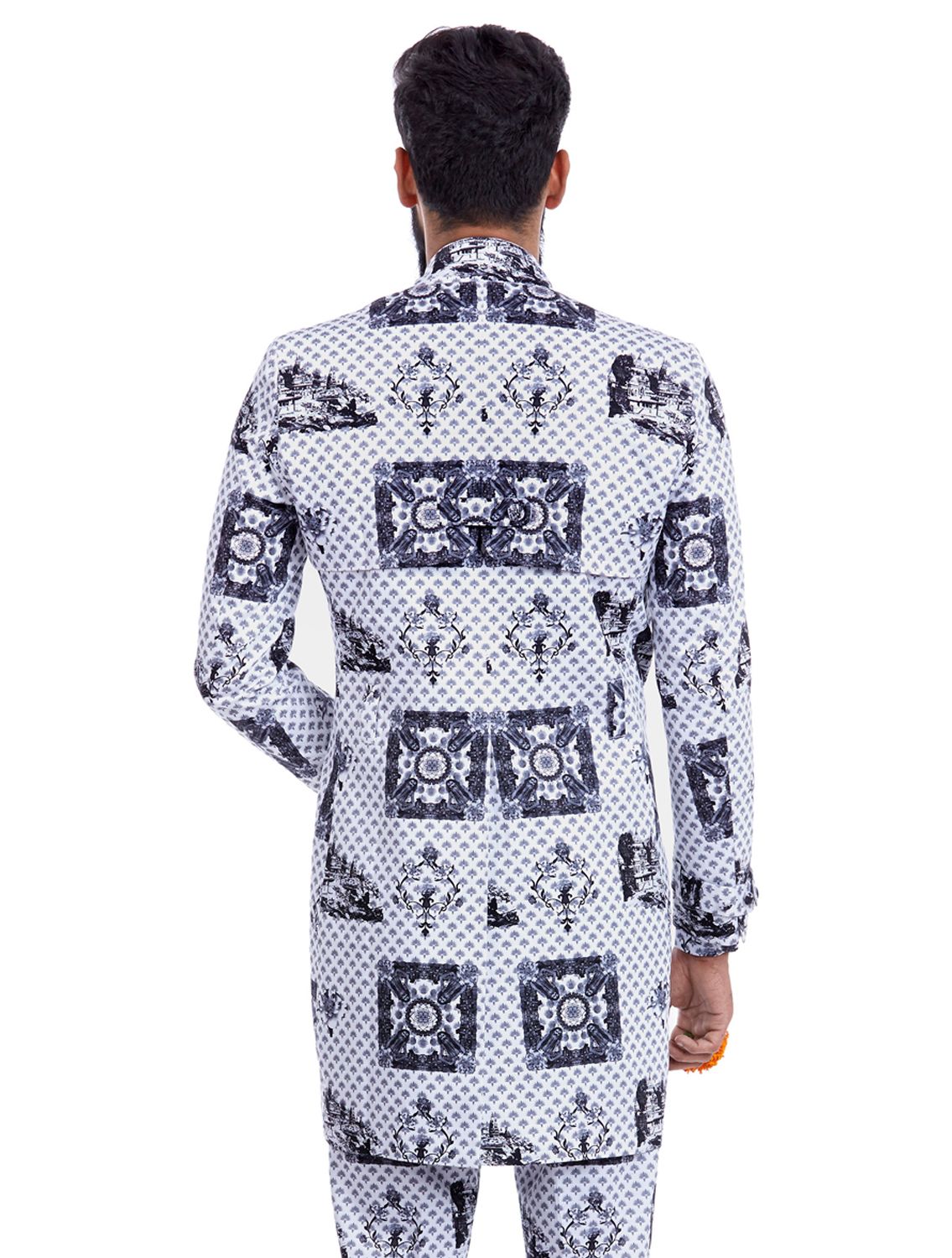 Shiv Monochrome Trench Coat in Sanyasi Print