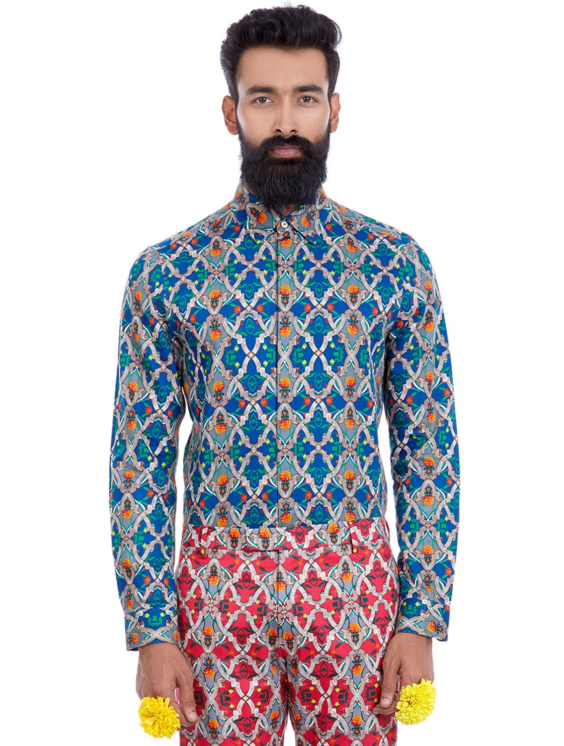 Dark Blue Shirt in all-over Rudra print