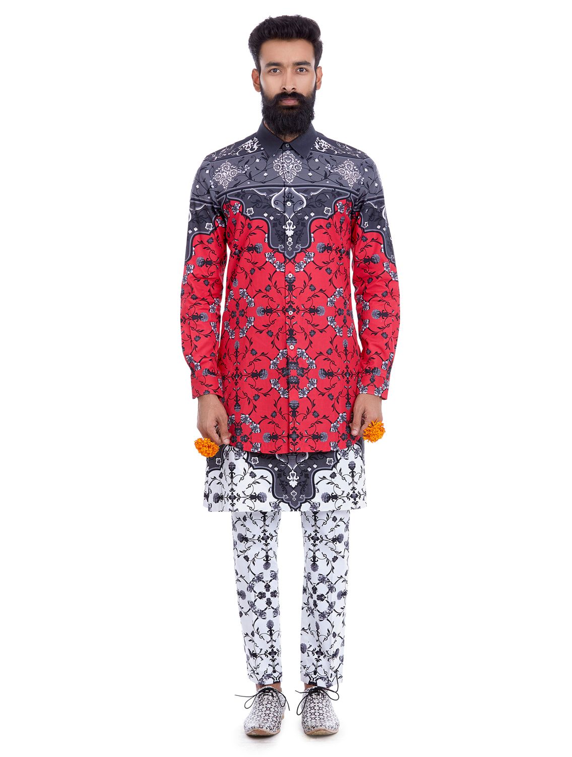 Magenta grey Shirt in all-over Agni print