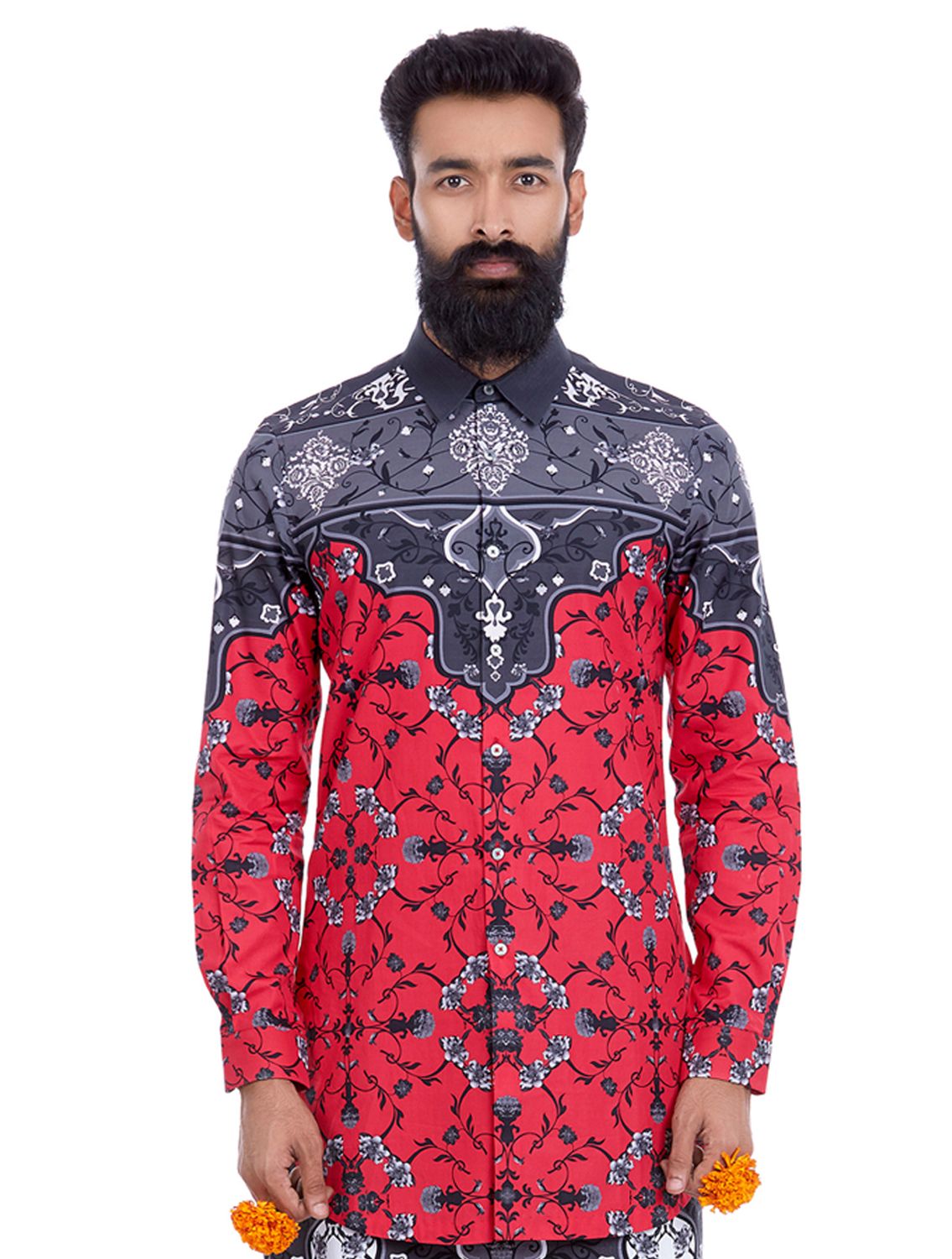 Magenta  grey Shirt in all-over Agni print
