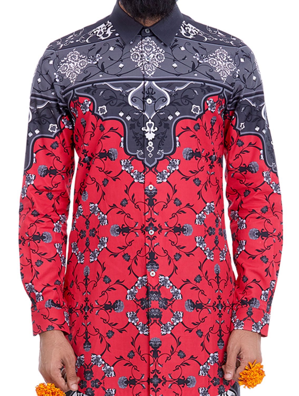 Magenta grey Shirt in all-over Agni print