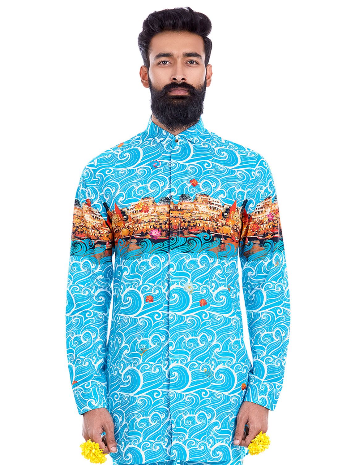 Ganges Printed Sky Blue Shirt