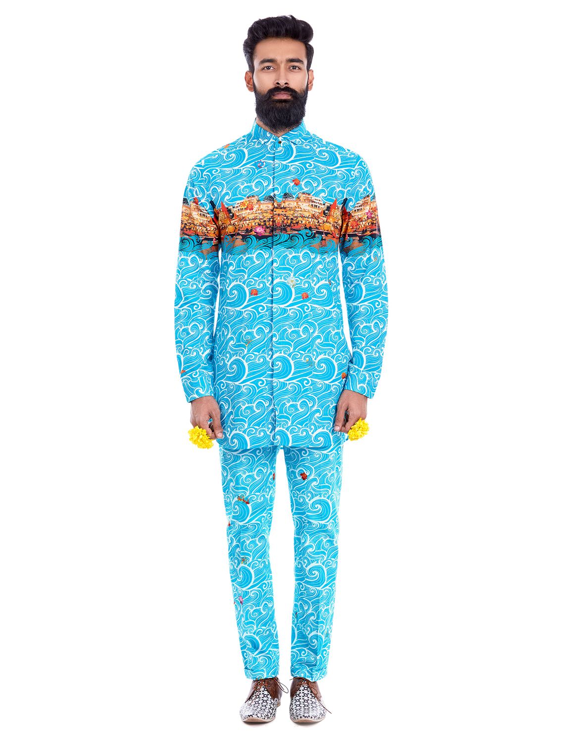 Ganges Printed Blue Shirt