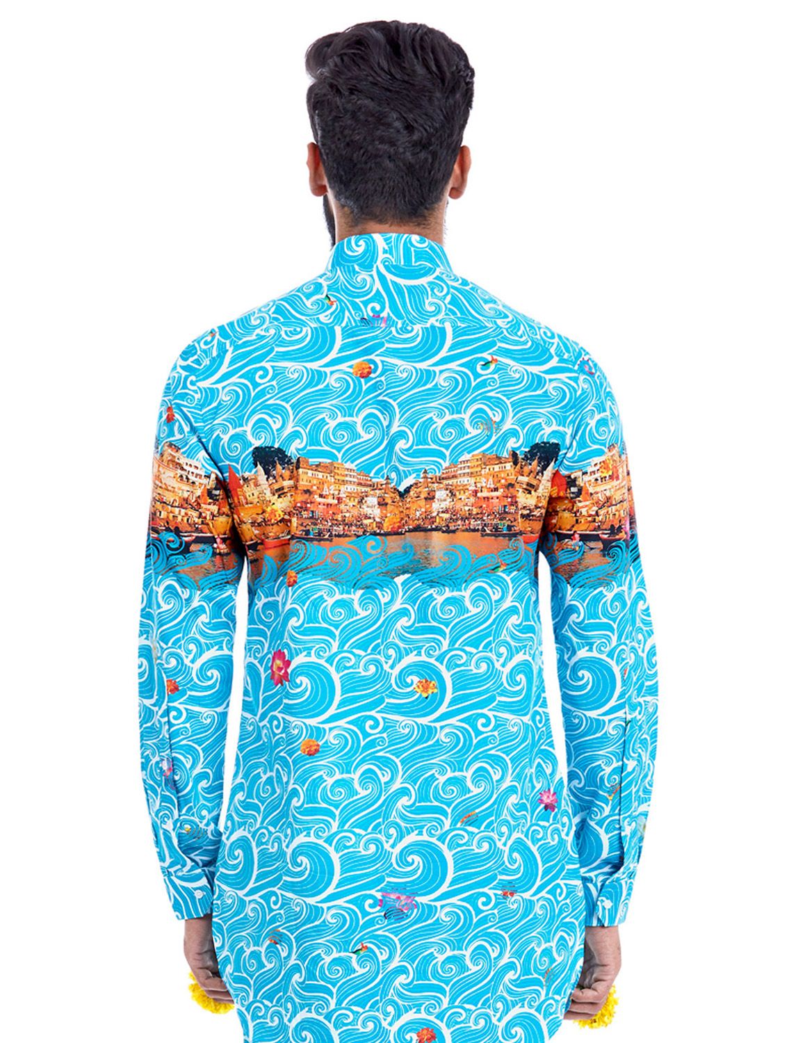 Ganges Printed Sky Blue Shirt Back