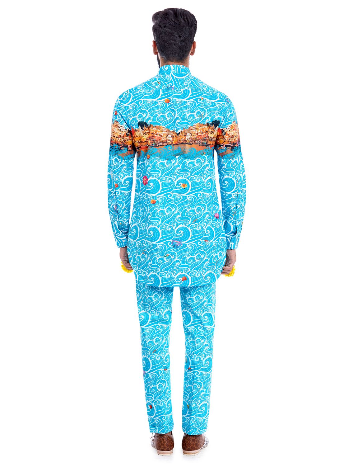 Moksh Blue Printed Trousers Back