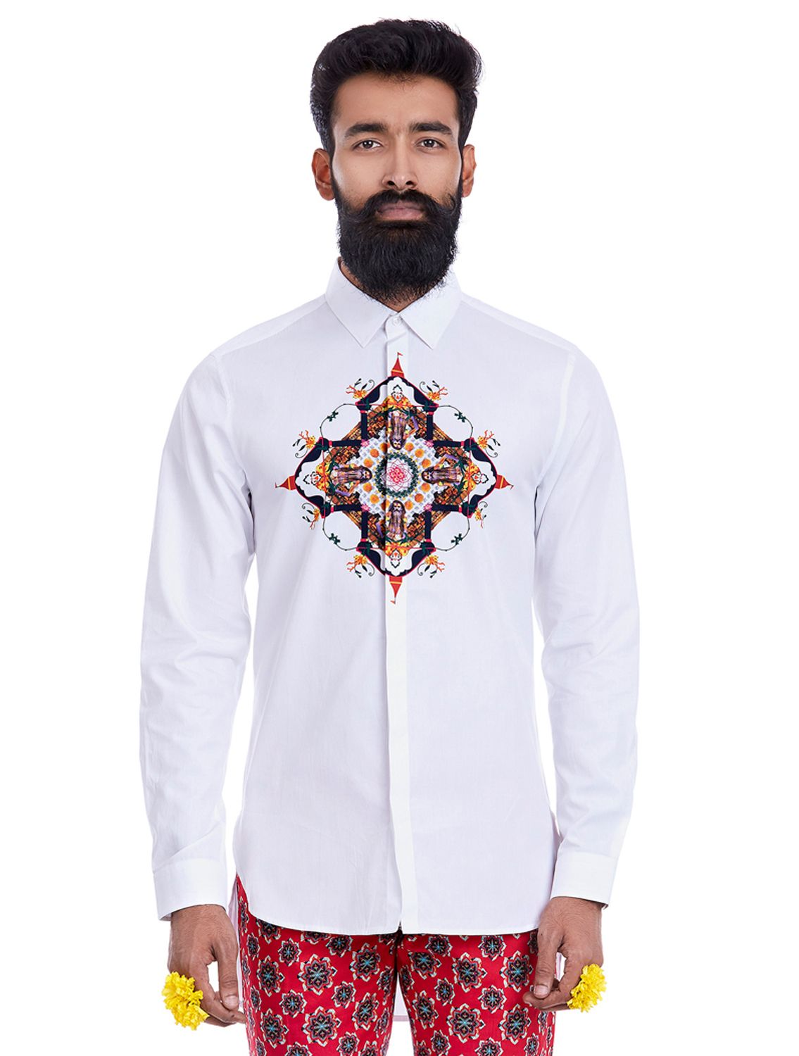 Dhamek Central Print White Shirt