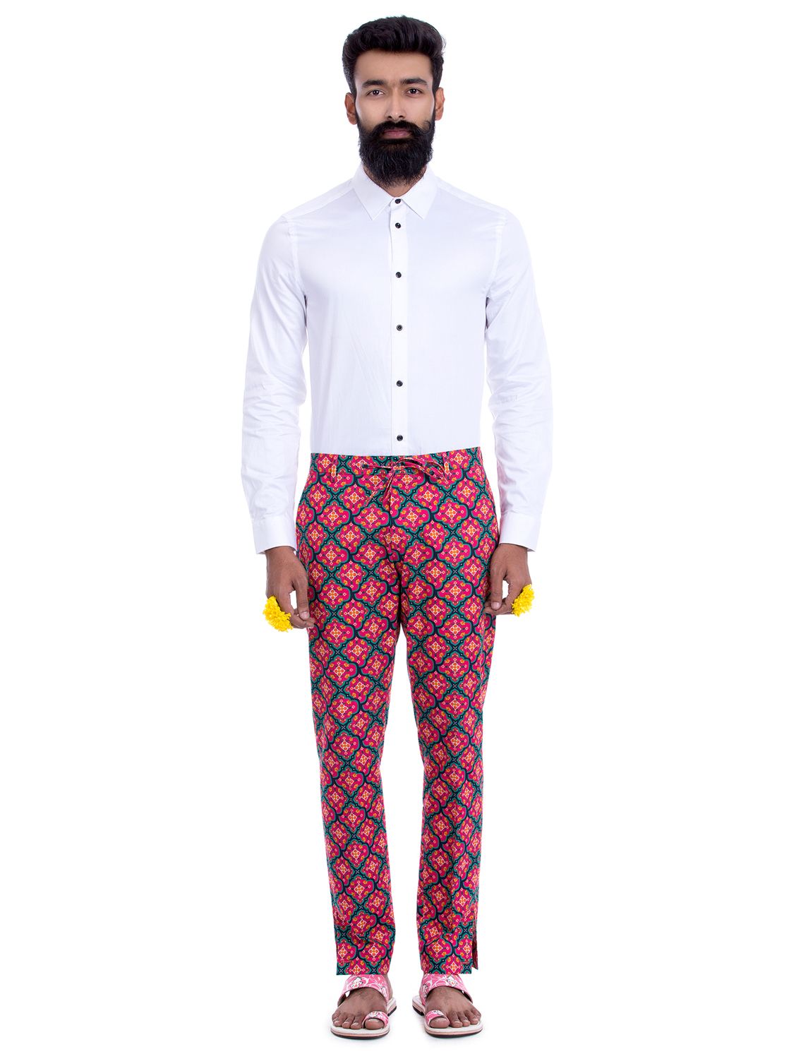 Avimukta Red Linen Printed Trousers