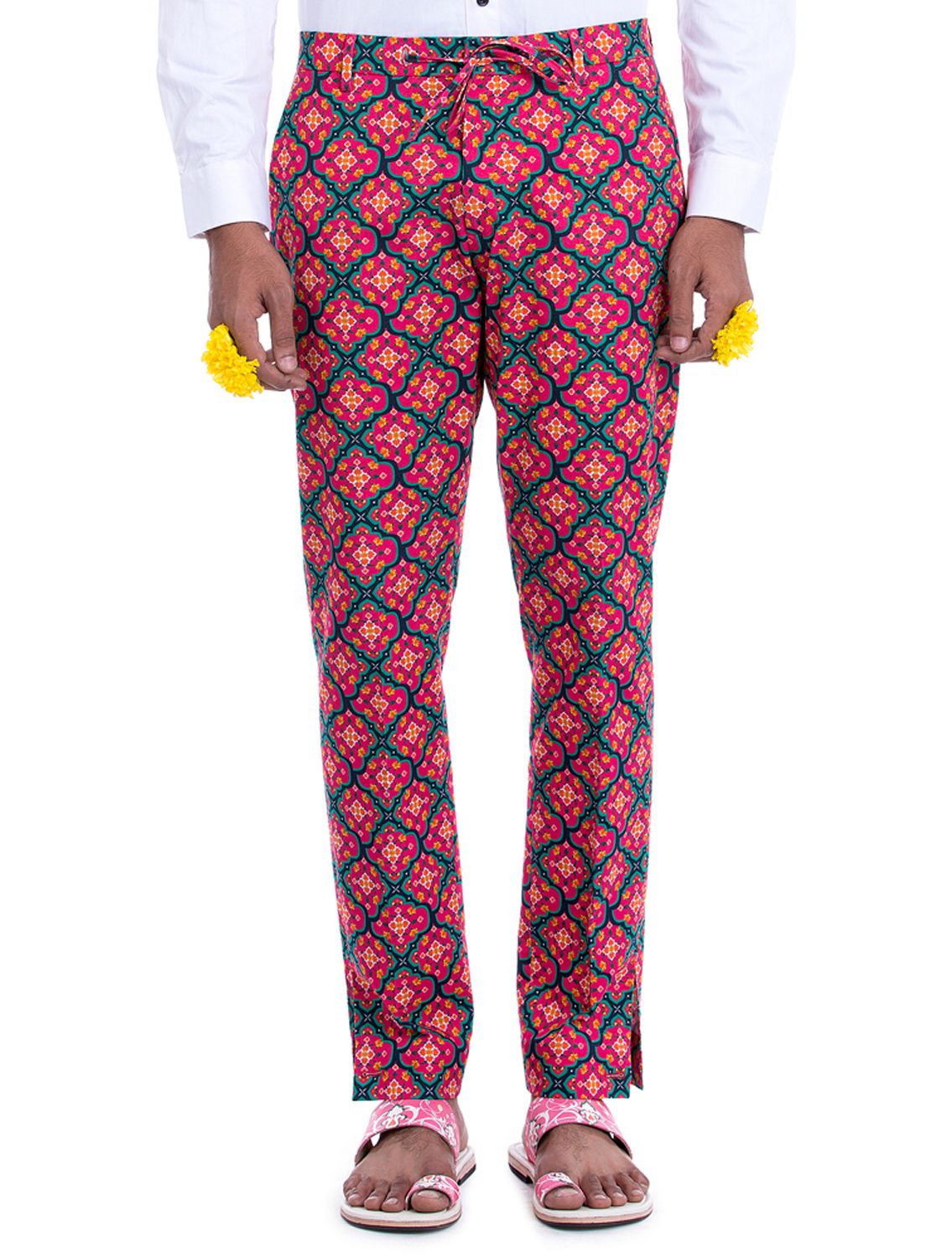 Avimukta Red Linen Printed Trousers