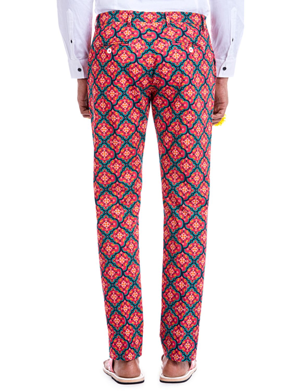 Avimukta Red Linen Printed Trousers