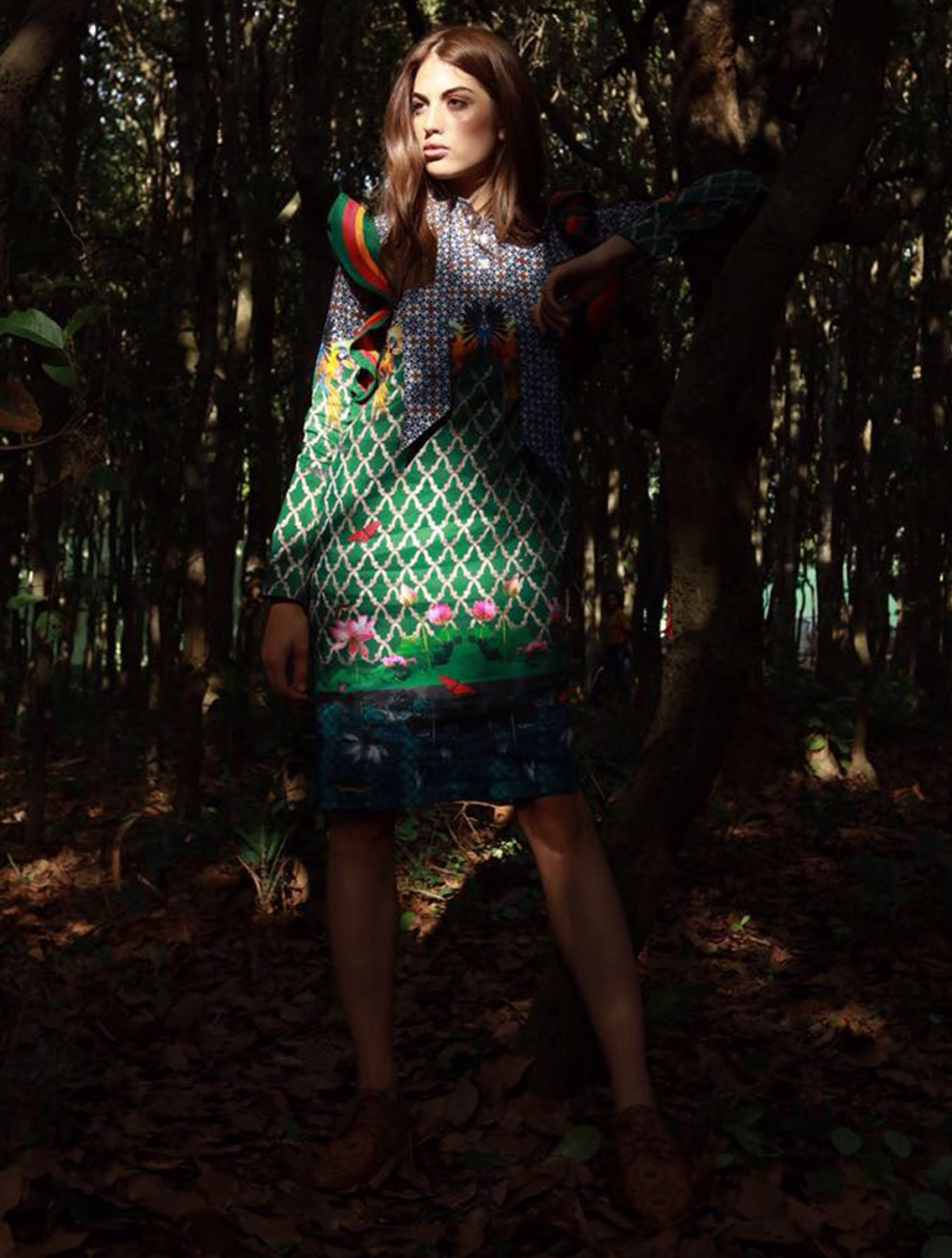 Macaque Printed Dress with Striper Ruffles Zoom