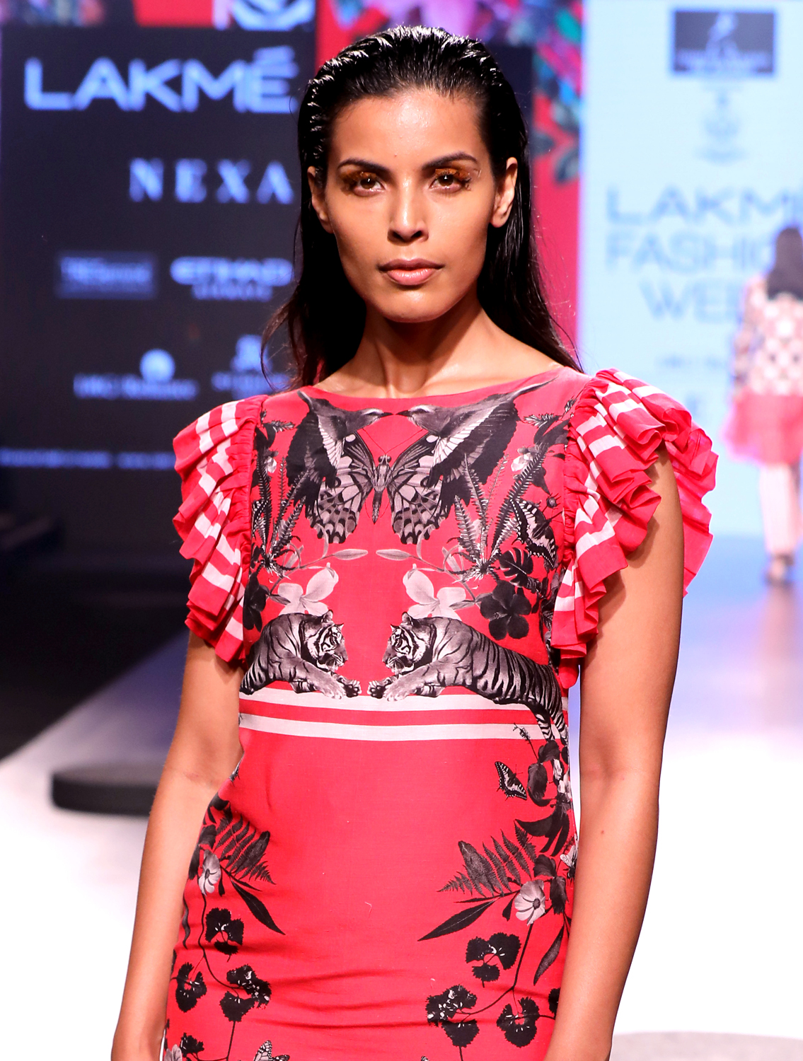 Pink Tigris Ruffled Dress Zoom