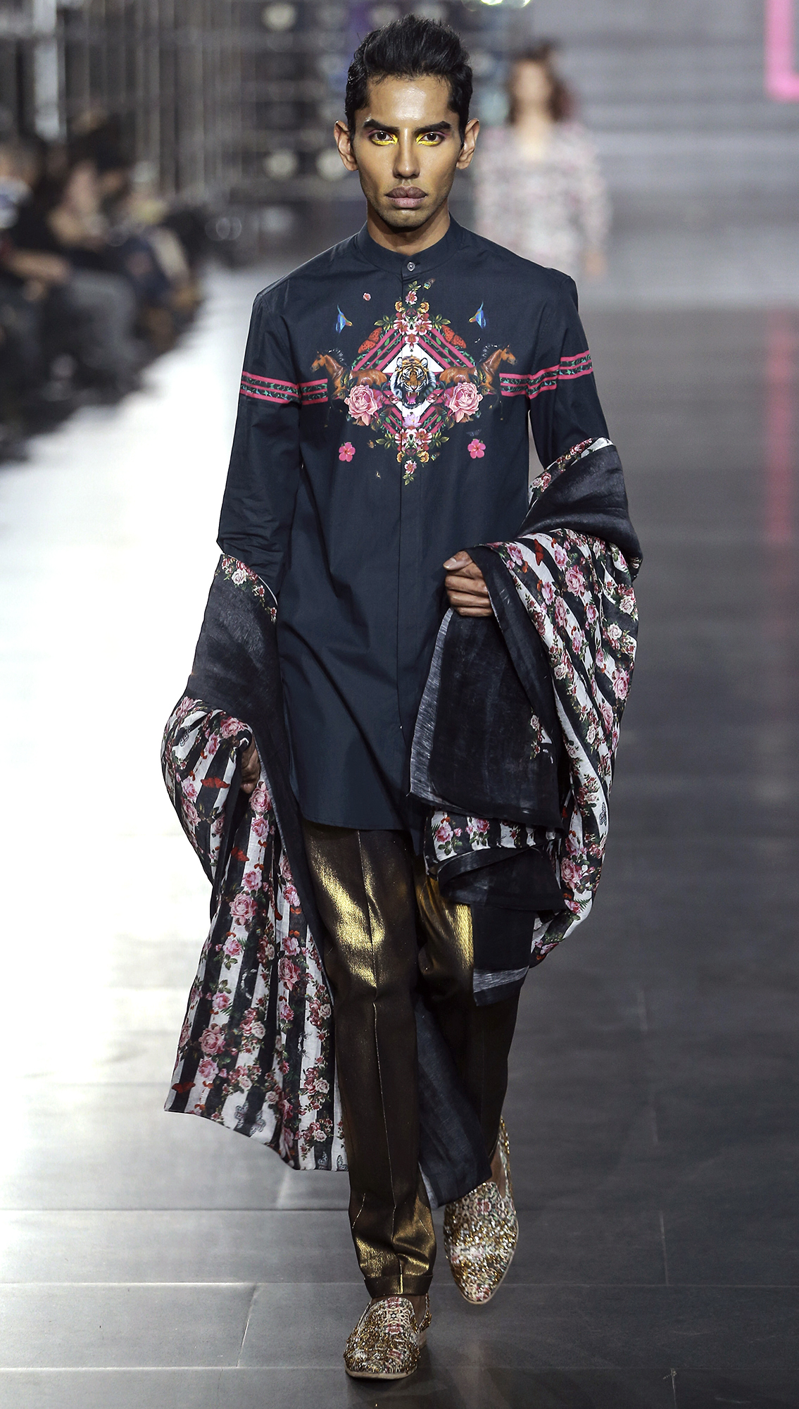 Black Tiger Signature Print Flauntwear Shirt  Golden Trousers