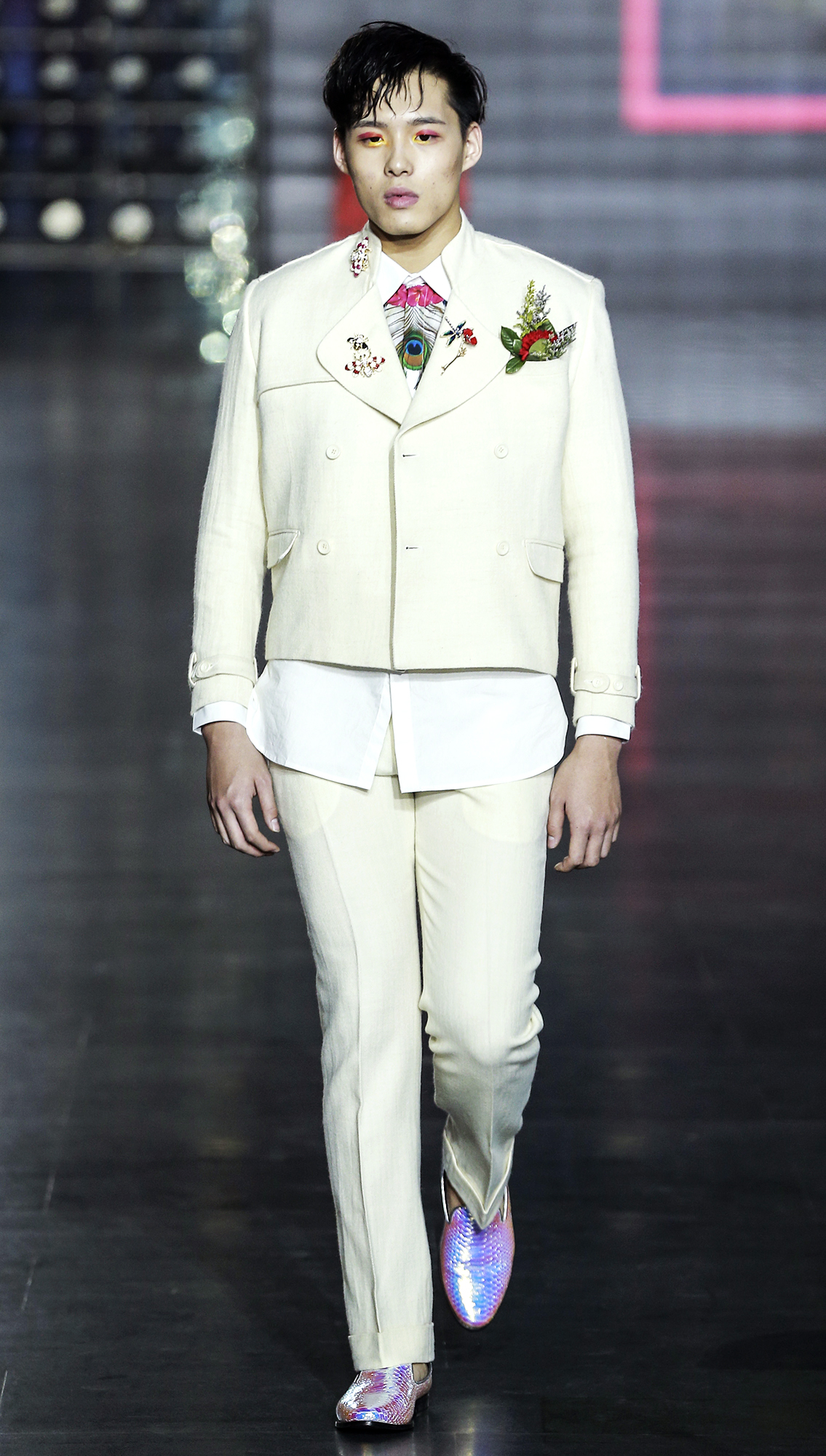 Corbett Double Breasted Crop Blazer Feather Printed Shirt Kazi Trousers