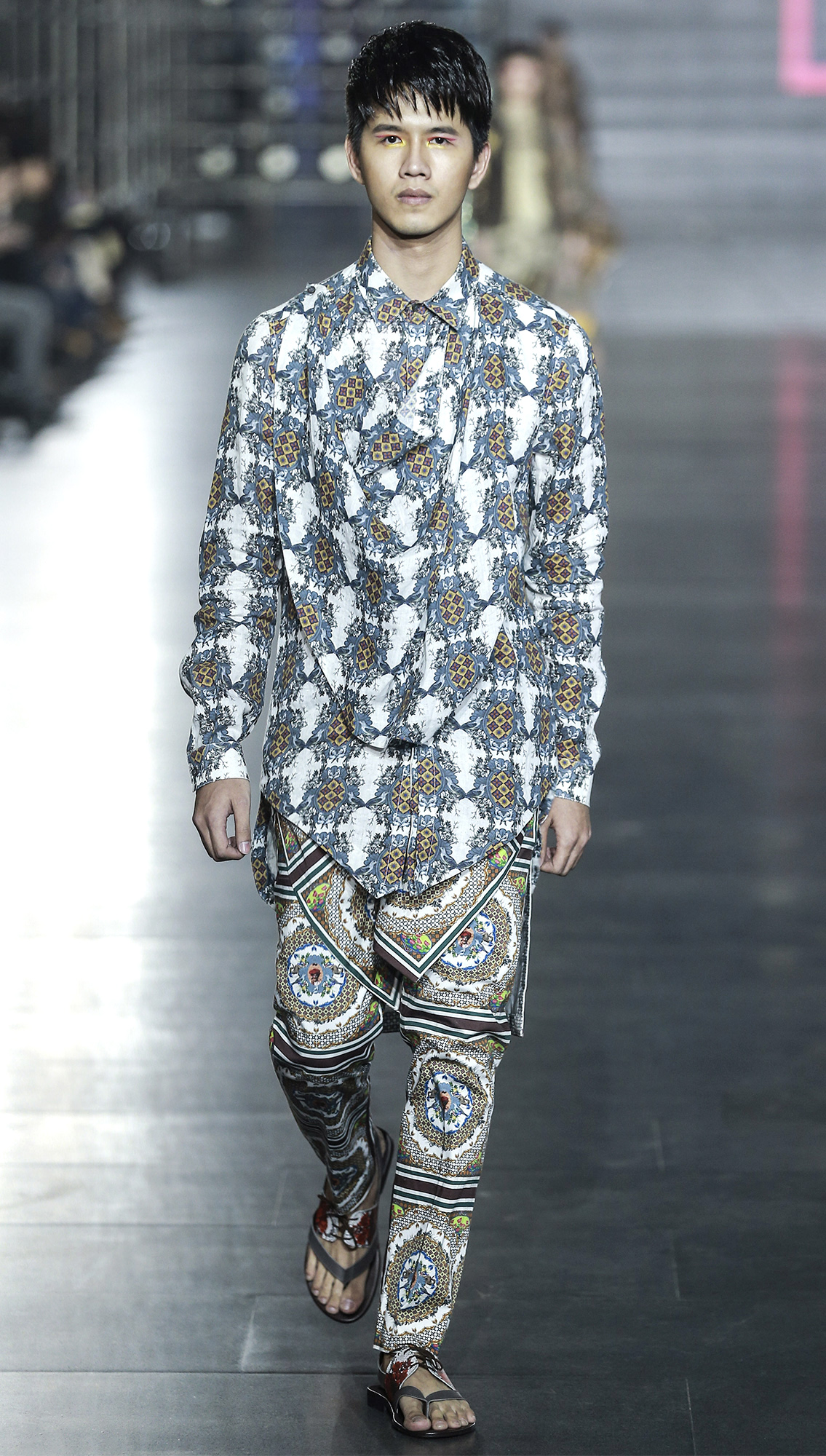 Kaleido Lotus Cowl Shirt Claude Kilt Trousers